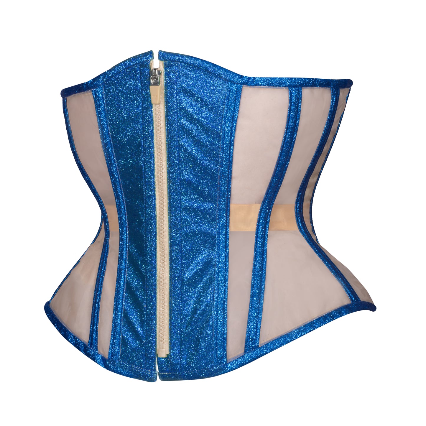 Sapphire Glitter Mesh Corset, Hourglass Silhouette, Regular
