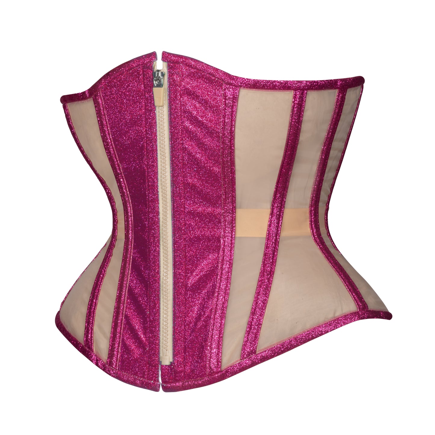 Pink Tourmaline Glitter Mesh Corset, Hourglass Silhouette, Regular