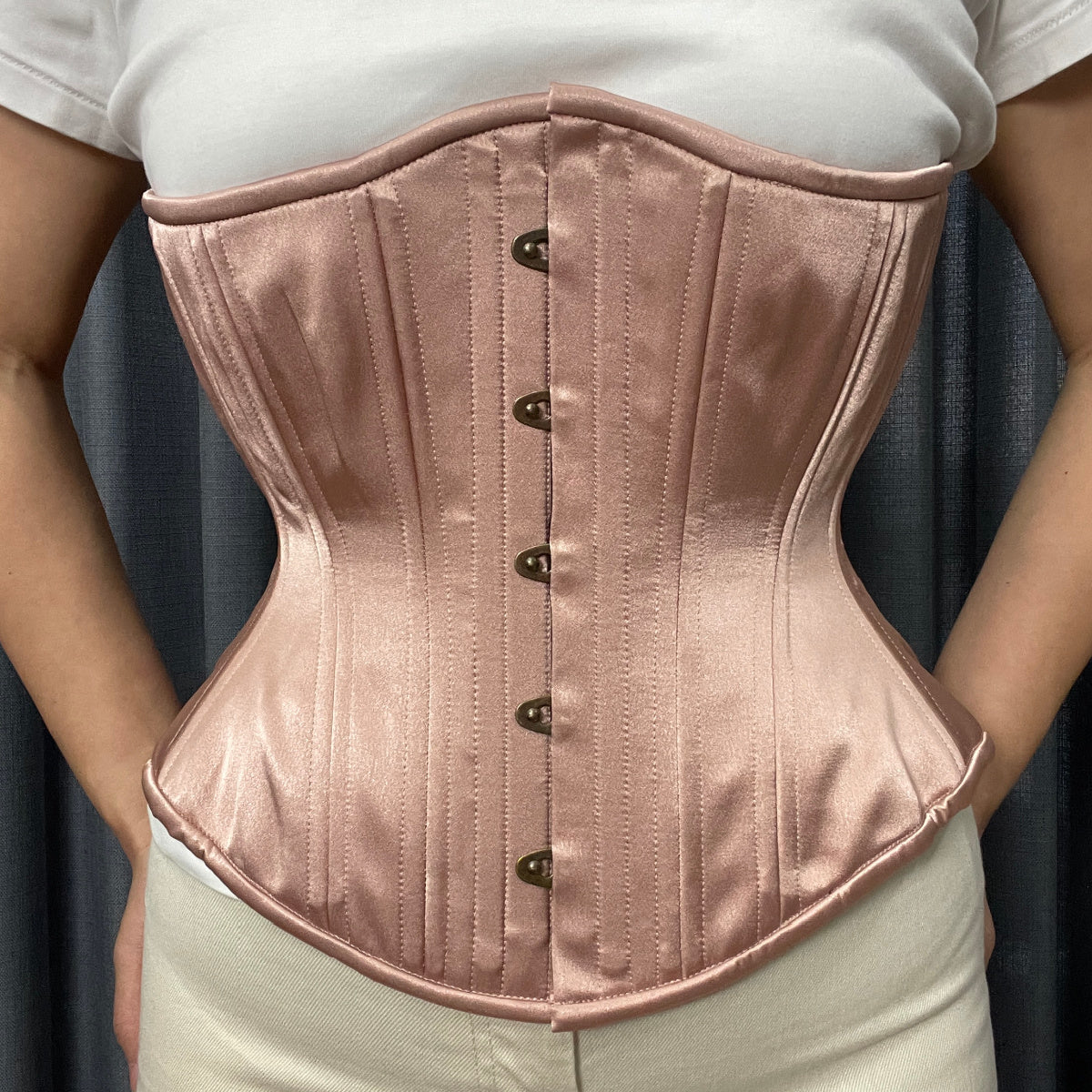 Toffee Satin Corset, Hourglass Silhouette, Regular