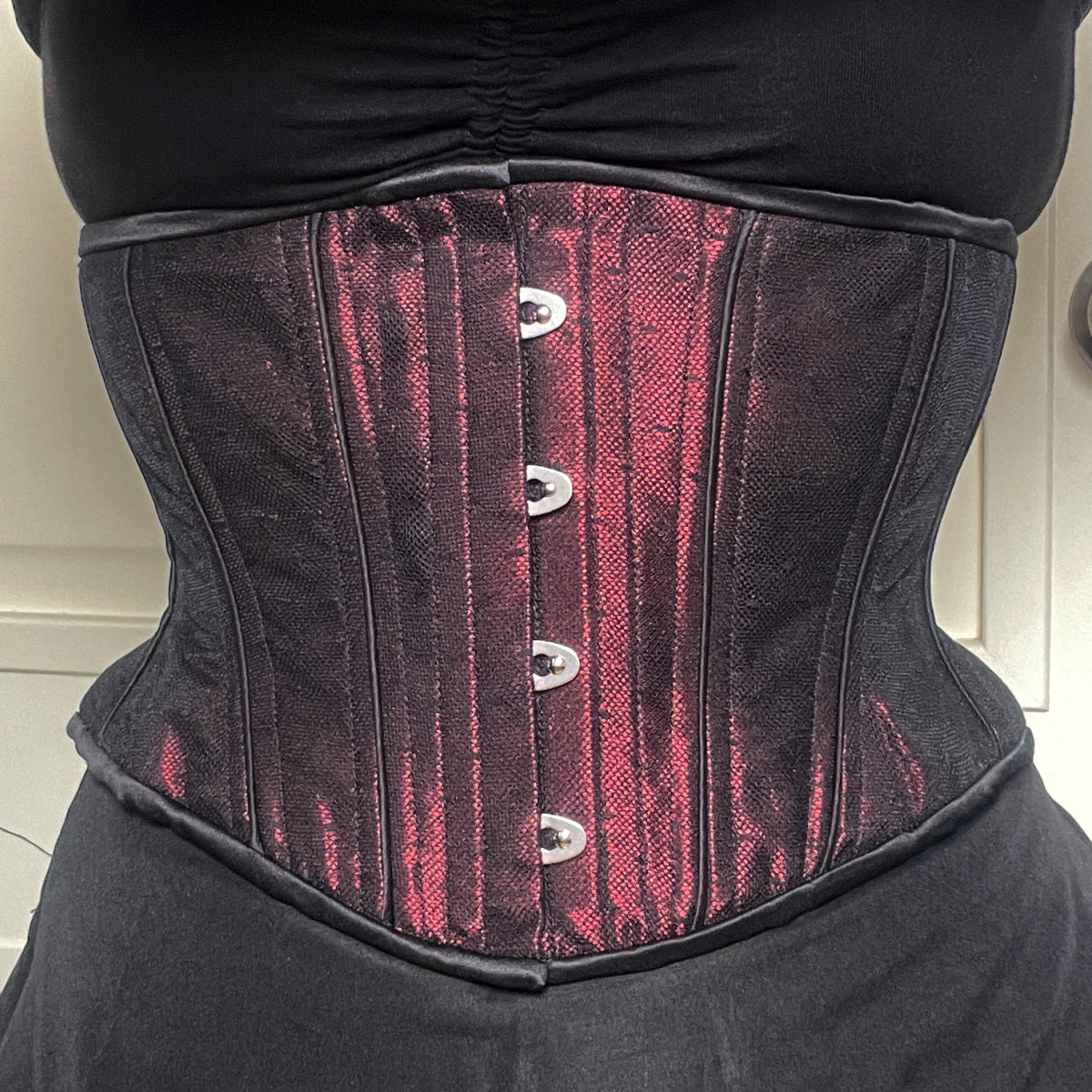 Dotted Lace on Red Corset, Hourglass Silhouette, Short
