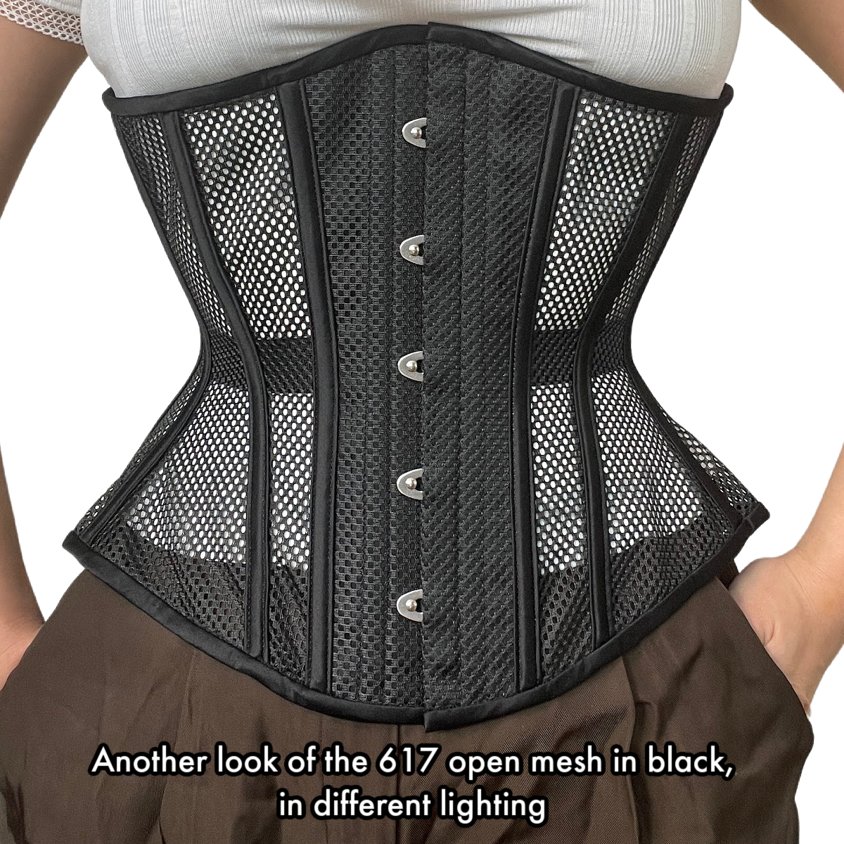 Black Open Mesh Corset, Hourglass Silhouette, Regular