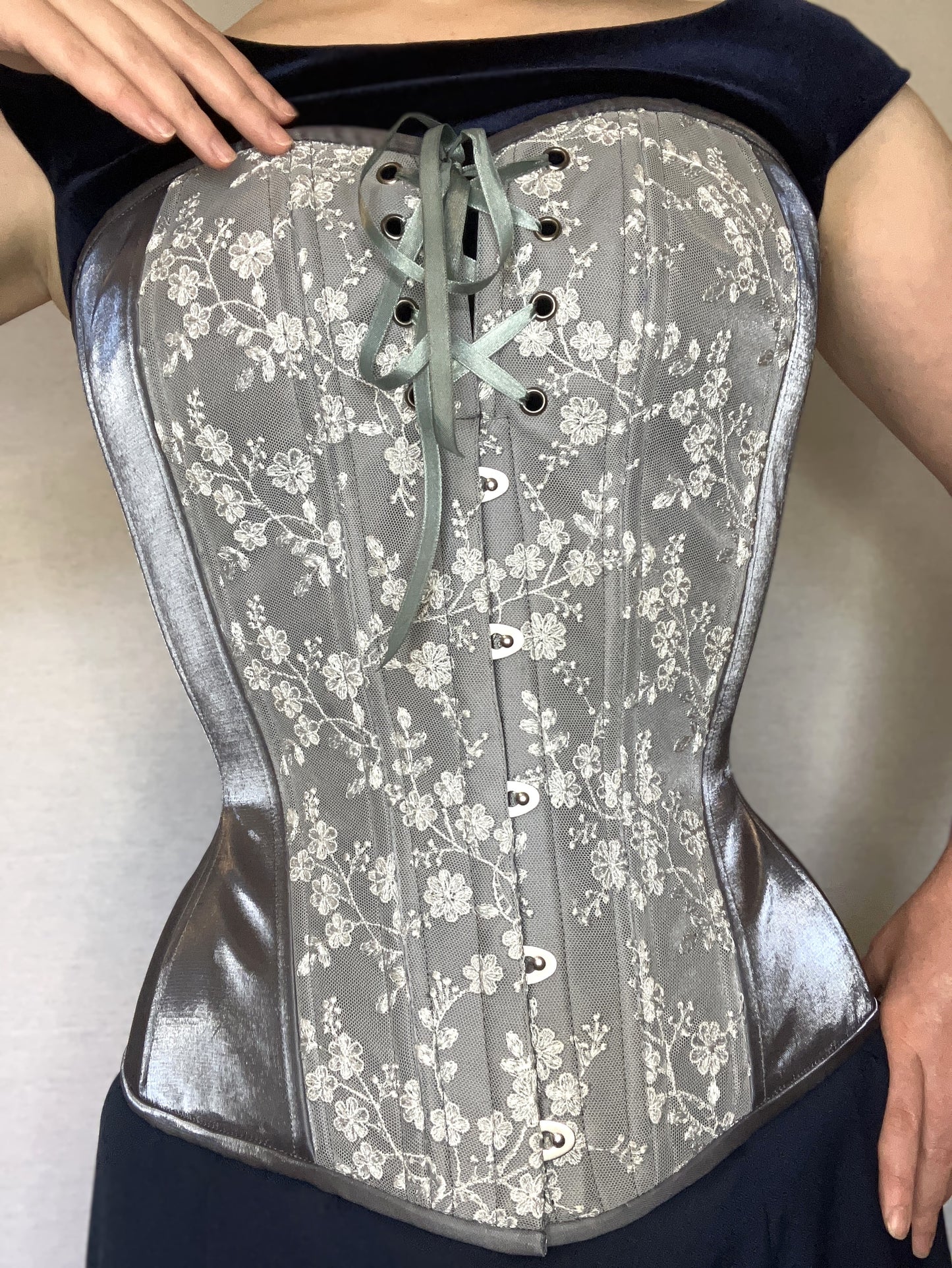 Frost on Steel, Overbust Corset, Hourglass Silhouette, NEW