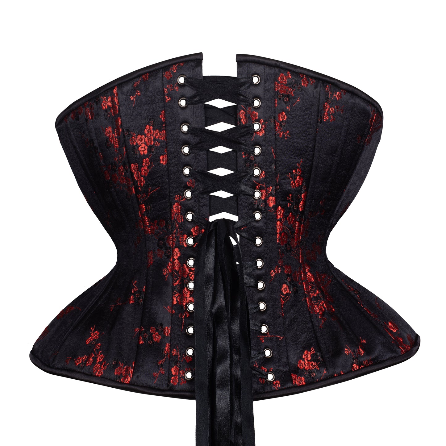 Black and Red Cherry Blossom Cupped Corset, Gemini Silhouette, Regular
