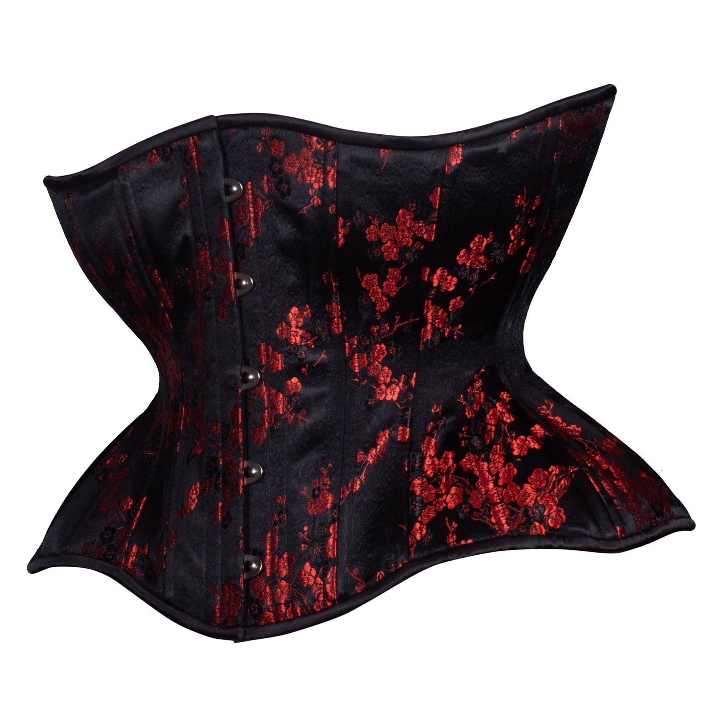 Black and Red Cherry Blossom Cupped Corset, Gemini Silhouette, Regular