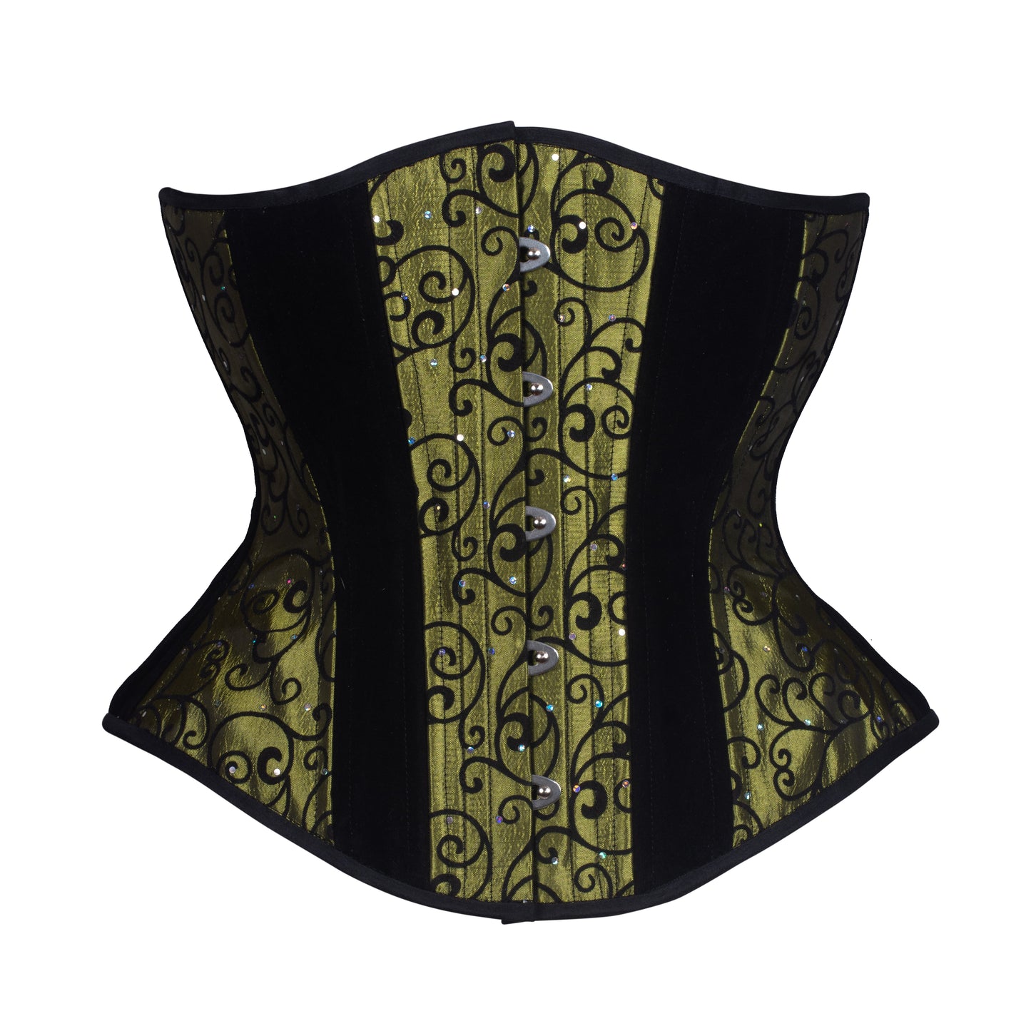 Green Flocking Corset, Hourglass Silhouette, Regular