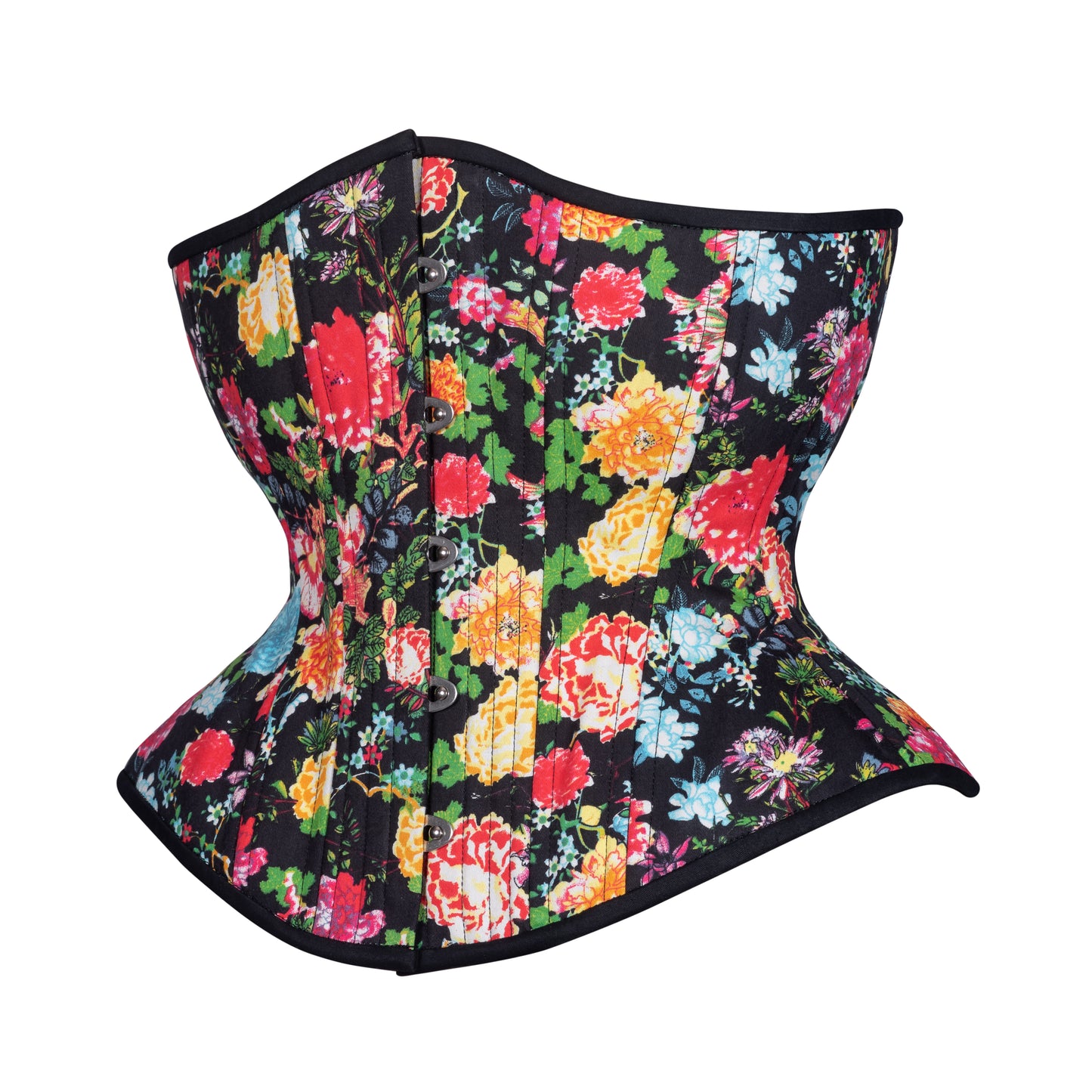 Flowers on Ebony Novice Corset, Hourglass Silhouette, Regular