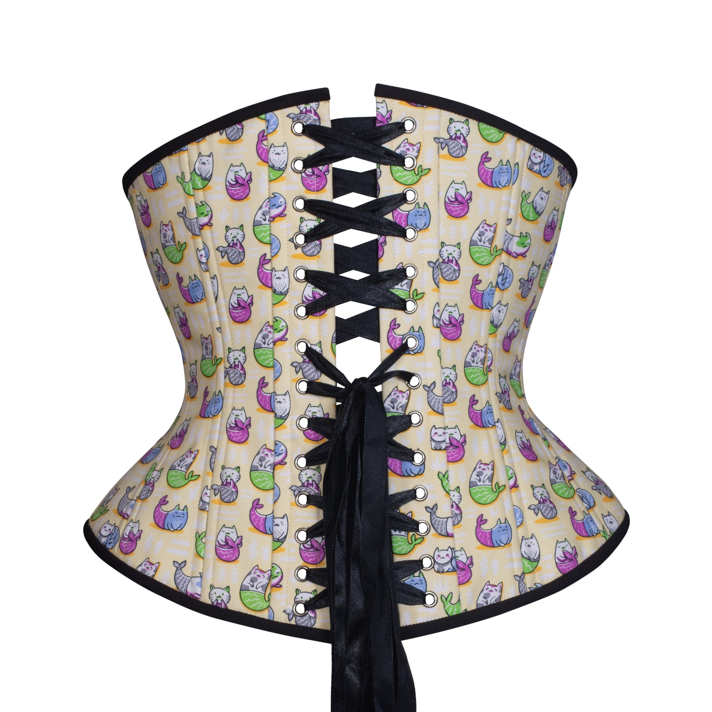 Playful Mercats Novice Corset, Hourglass Silhouette, Regular. Back View with black ribbon lacing