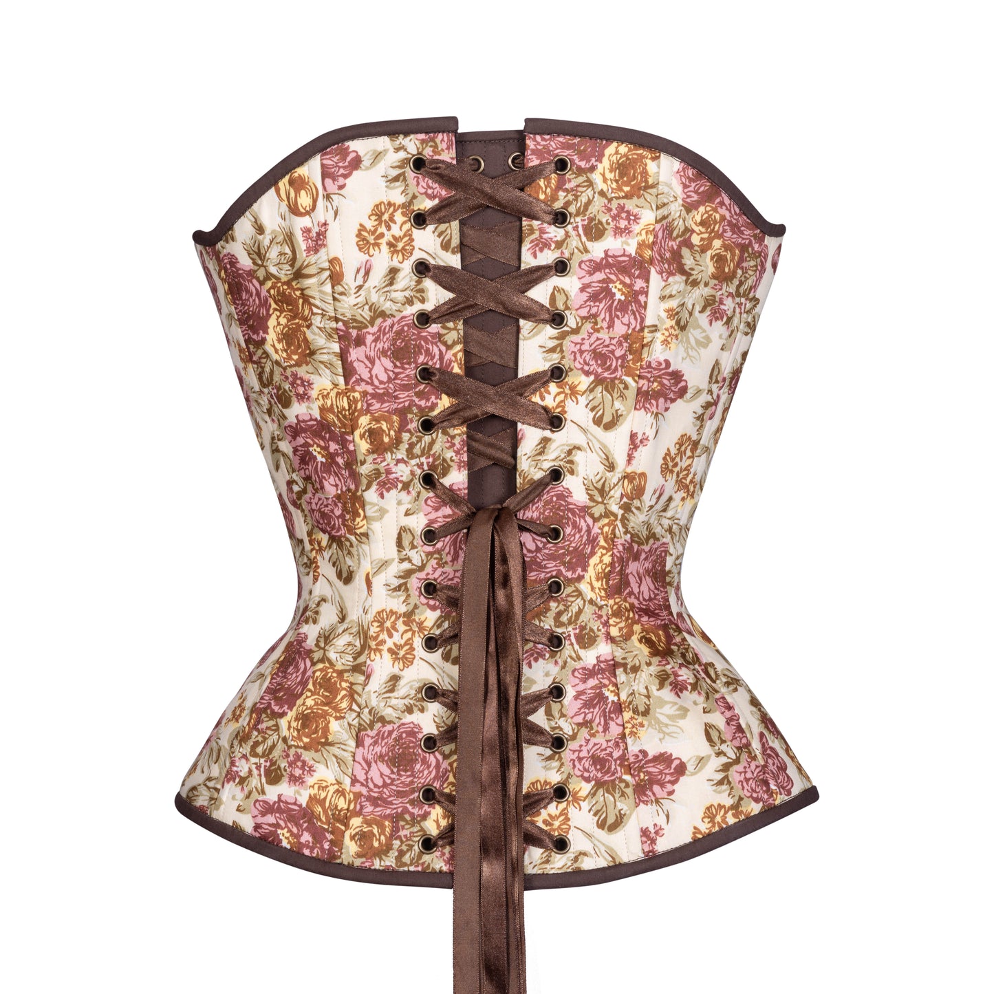 Vintage Peonies Overbust Corset, Hourglass Silhouette, Regular
