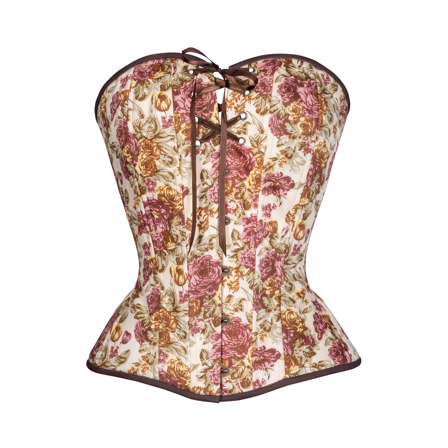 Vintage Peonies Overbust Corset, Hourglass Silhouette, Regular
