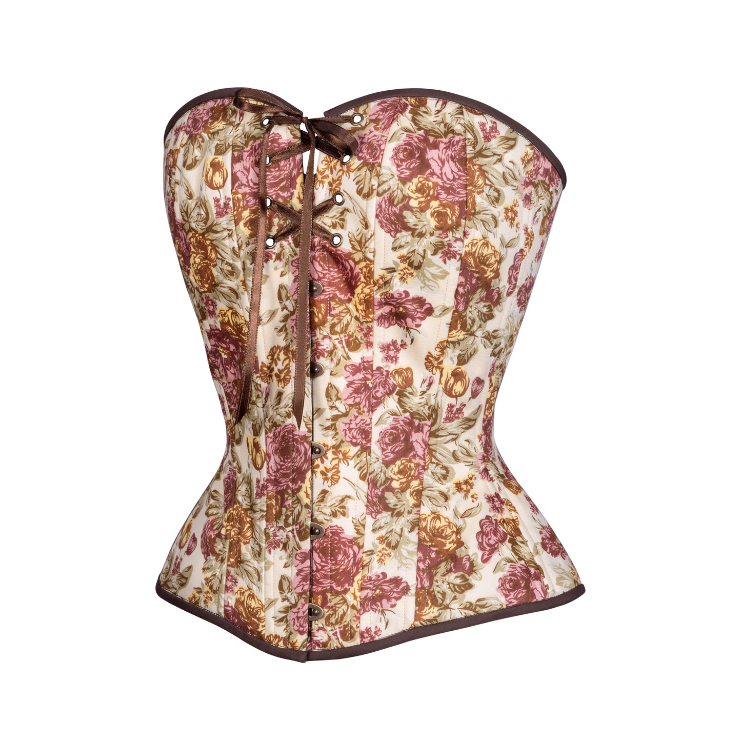 Vintage Peonies Overbust Corset, Hourglass Silhouette, Regular
