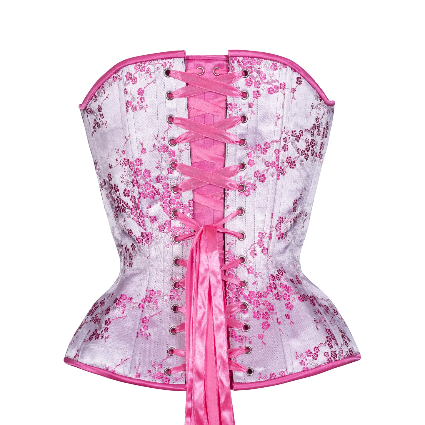 Pink Cherry Blossom, Overbust Corset, Hourglass Silhouette, Regular