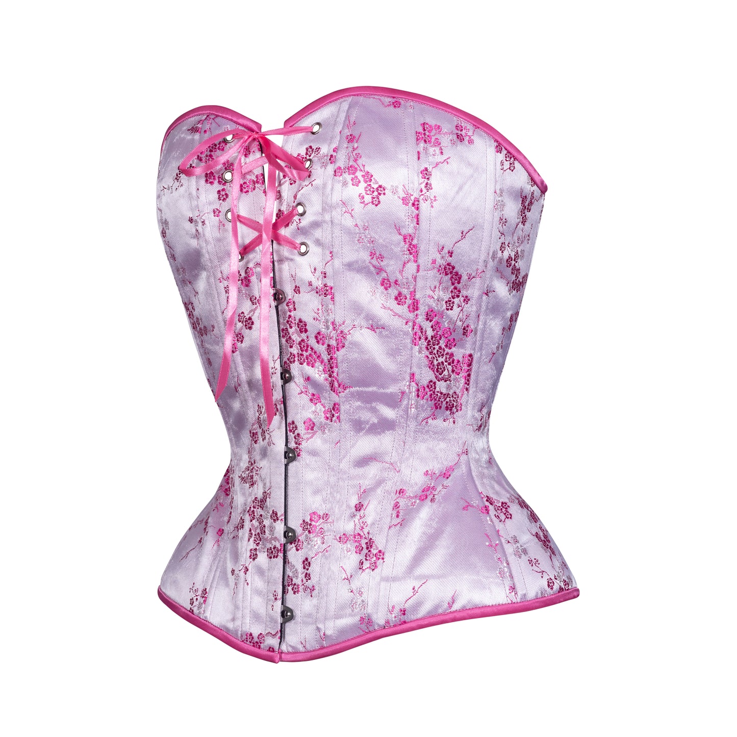 Pink Cherry Blossom, Overbust Corset, Hourglass Silhouette, Regular