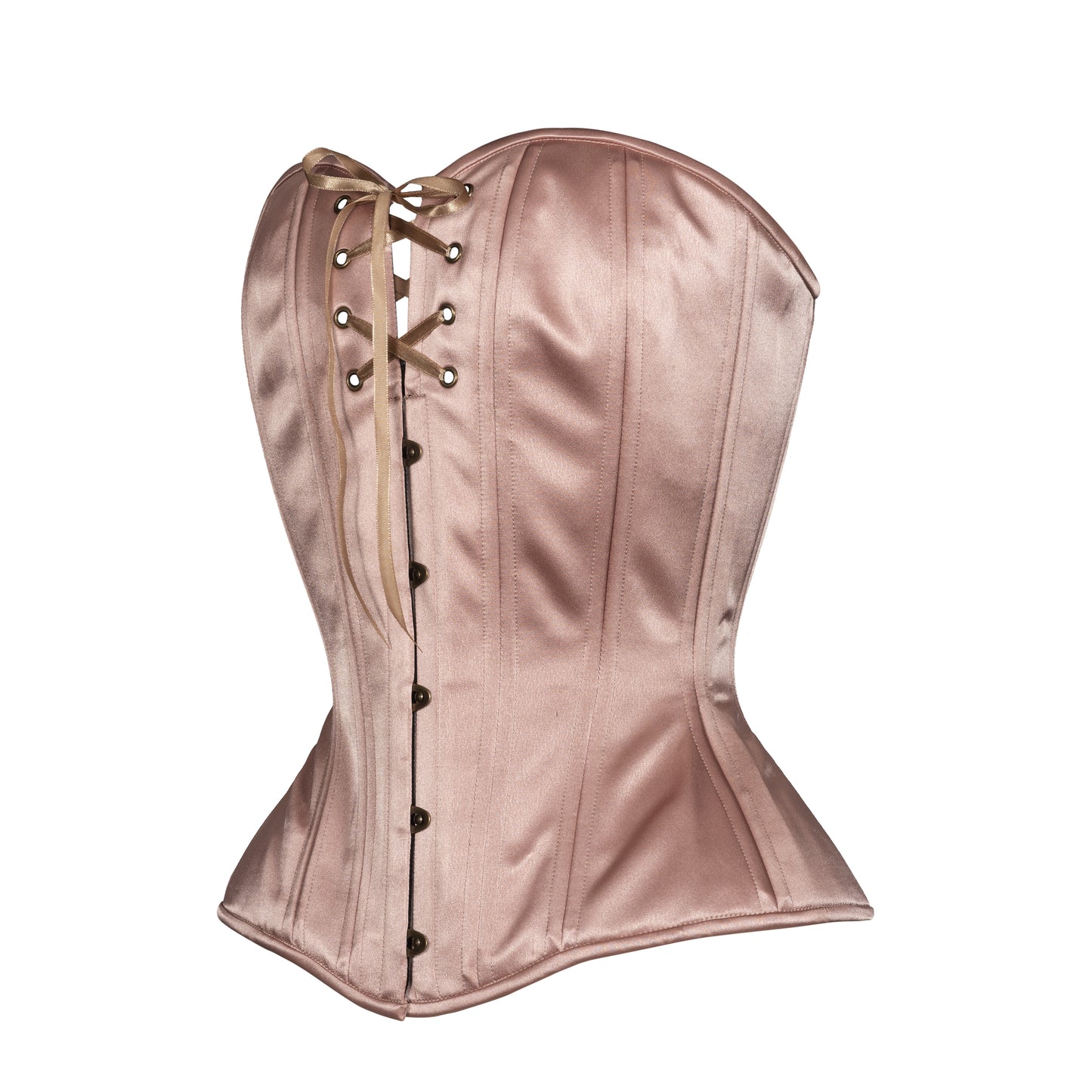 Toffee Satin Overbust Corset, Hourglass Silhouette, Regular