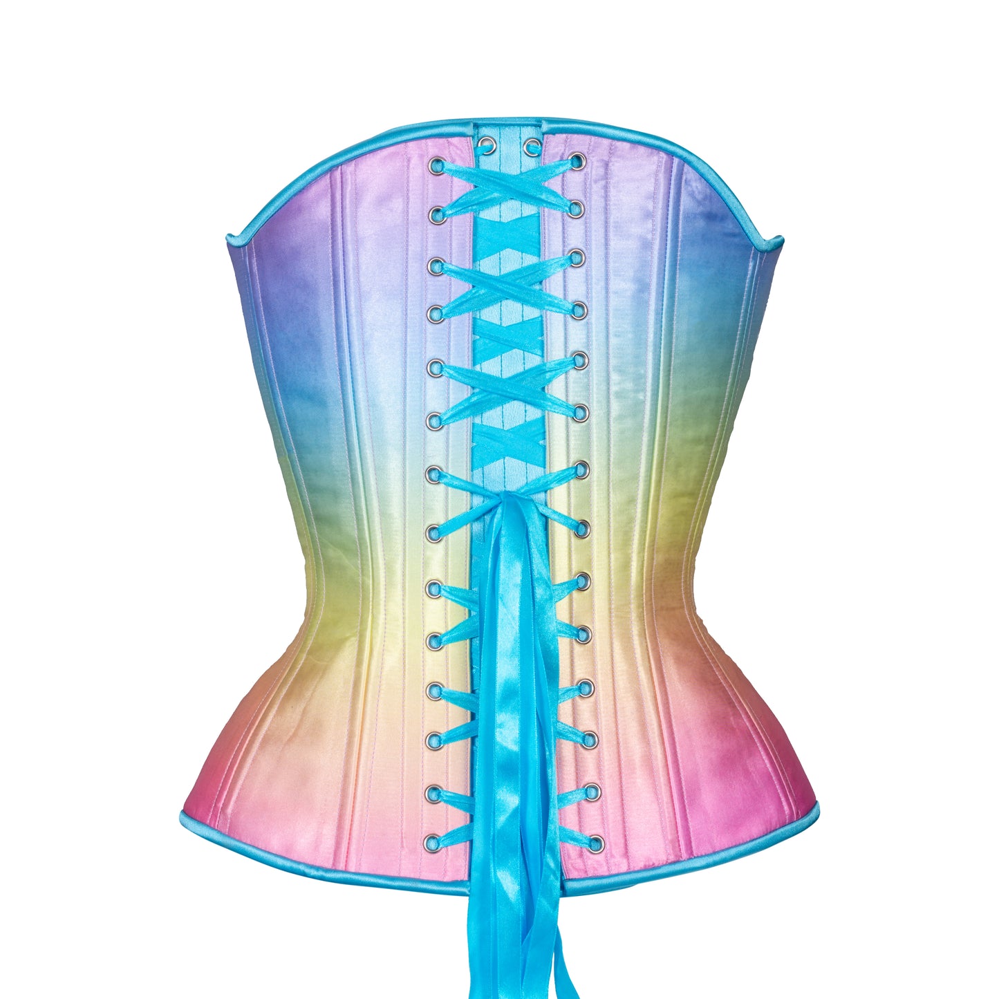 Rainbow Satin, Overbust Corset, Hourglass Silhouette, Regular