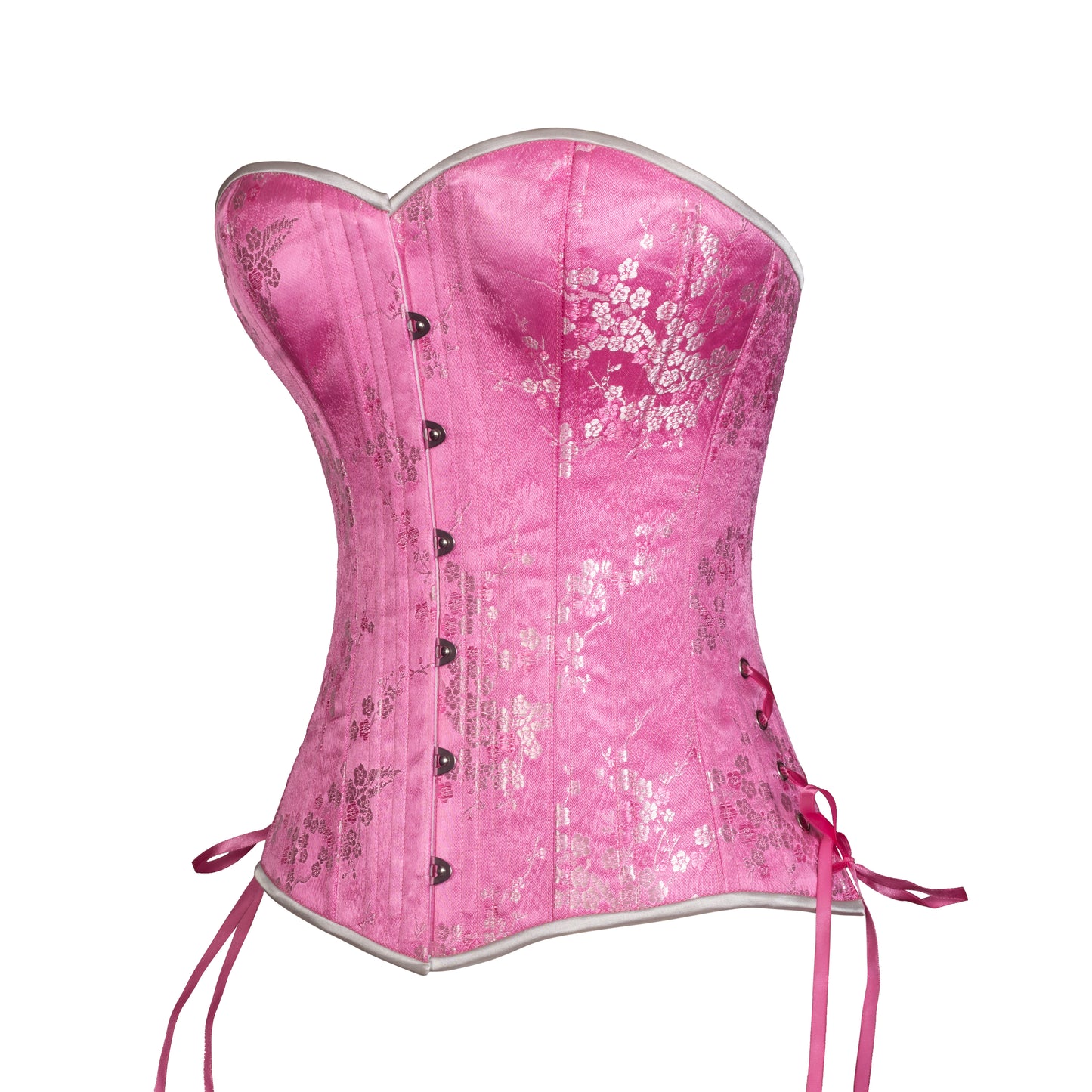Pink Silver Cherry Blossom Overbust, Slim Silhouette, Regular