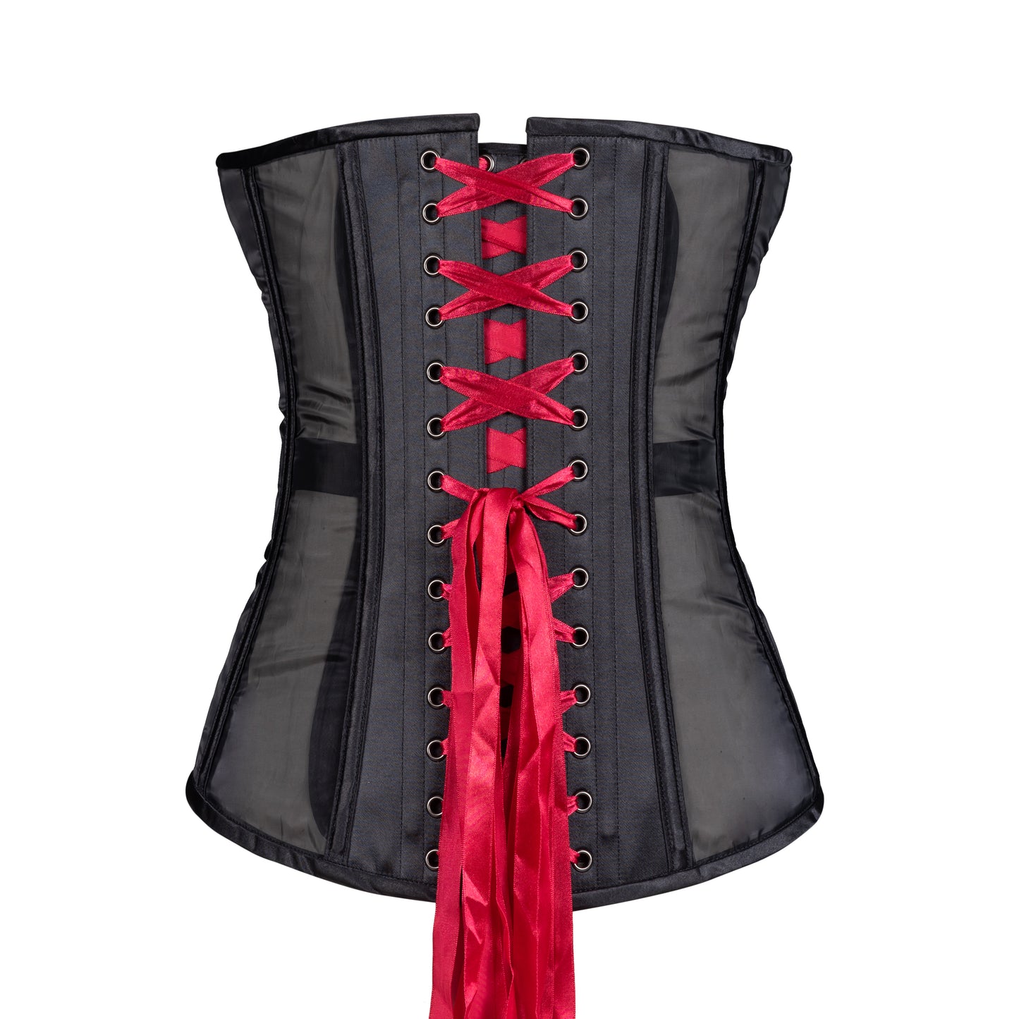 Burgundy Lace and Black Mesh Overbust, Slim Silhouette, Regular