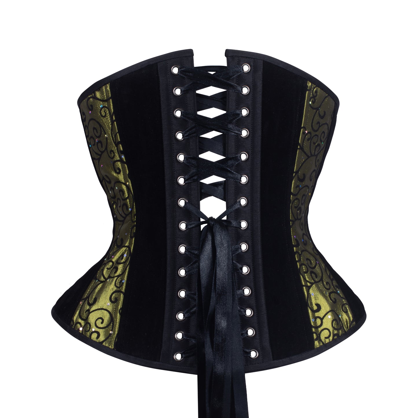 Green Burnout Velvet Corset, Hourglass Silhouette, Regular