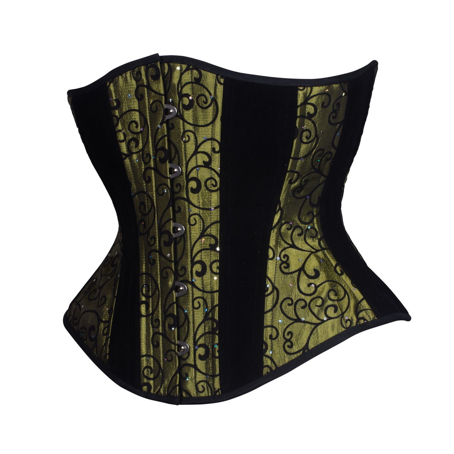 Green Burnout Velvet Corset, Hourglass Silhouette, Regular
