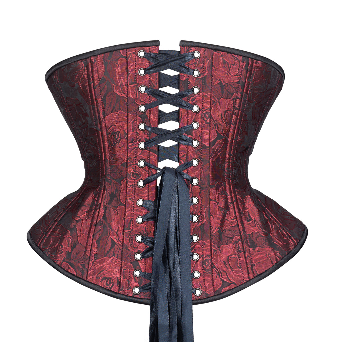 (UFR) Red Rose Textured Corset, Hourglass Silhouette, Funnel, Regular