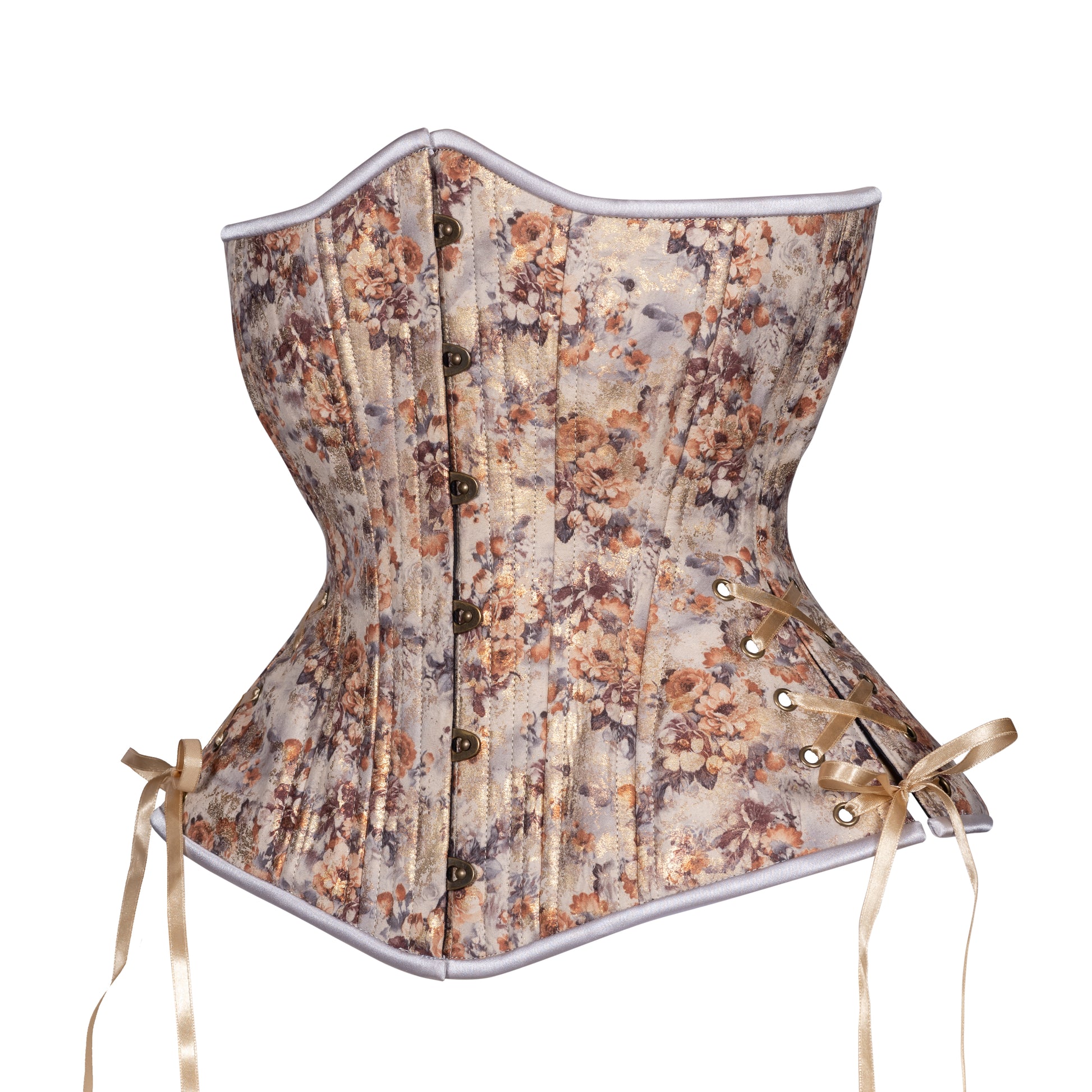 Floral Shimmer in Sepia Corset, Hourglass Silhouette, Long