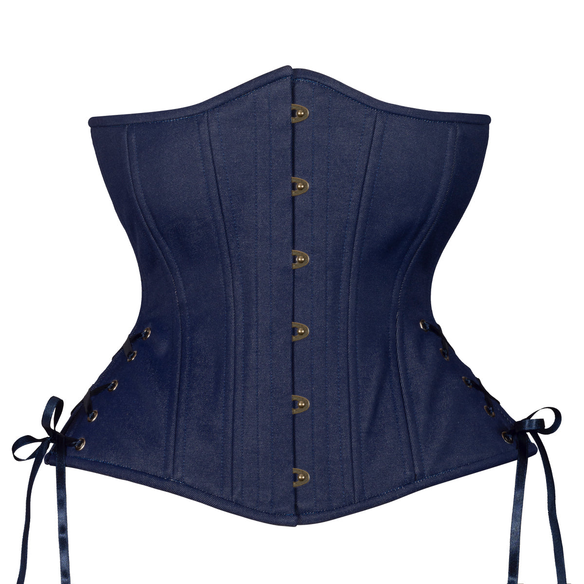 Dark Wash Denim Corset, Hourglass Silhouette, Long