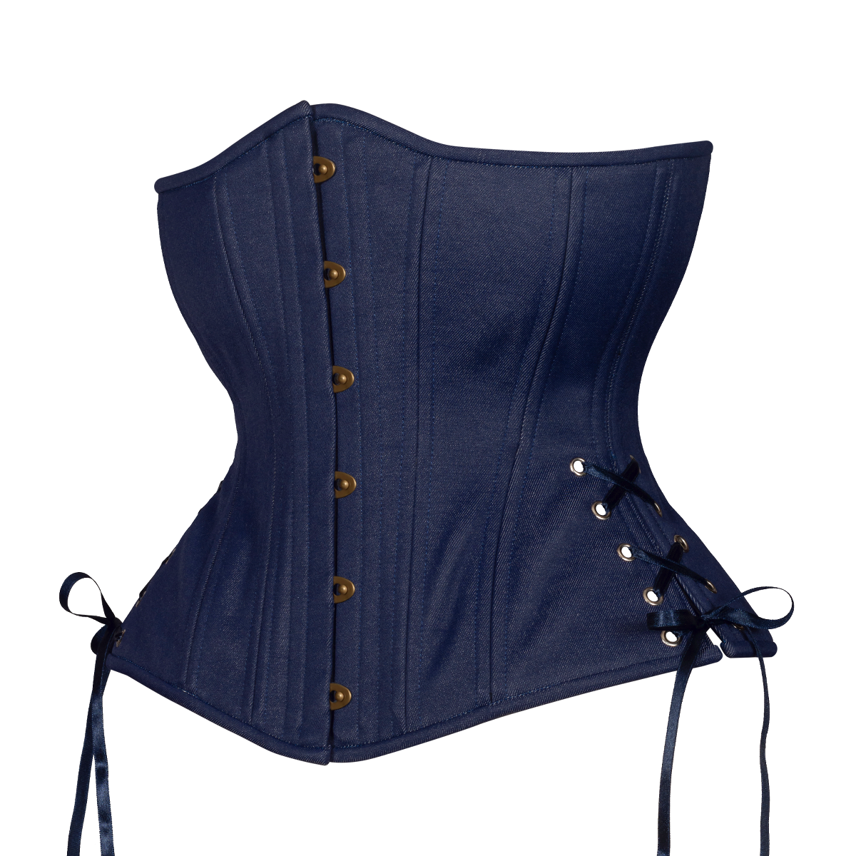 Dark Wash Denim Corset, Hourglass Silhouette, Long