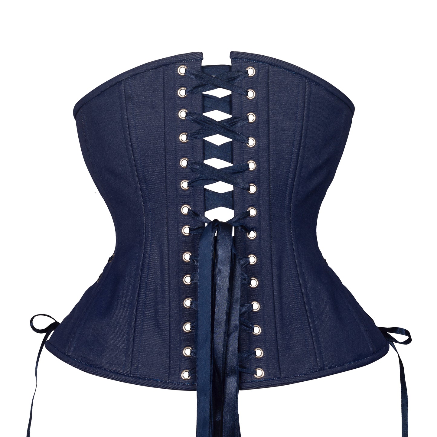 Dark Wash Denim Corset, Hourglass Silhouette, Long