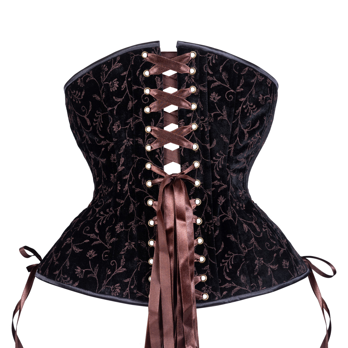 Brown Vine Velvet Corset, Hourglass Silhouette, Long