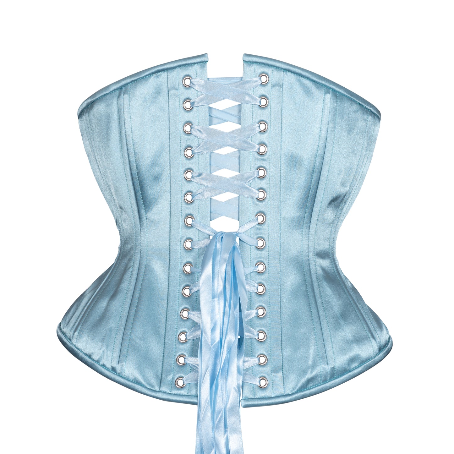 Steely Blue Satin Corset, Hourglass Silhouette, Regular