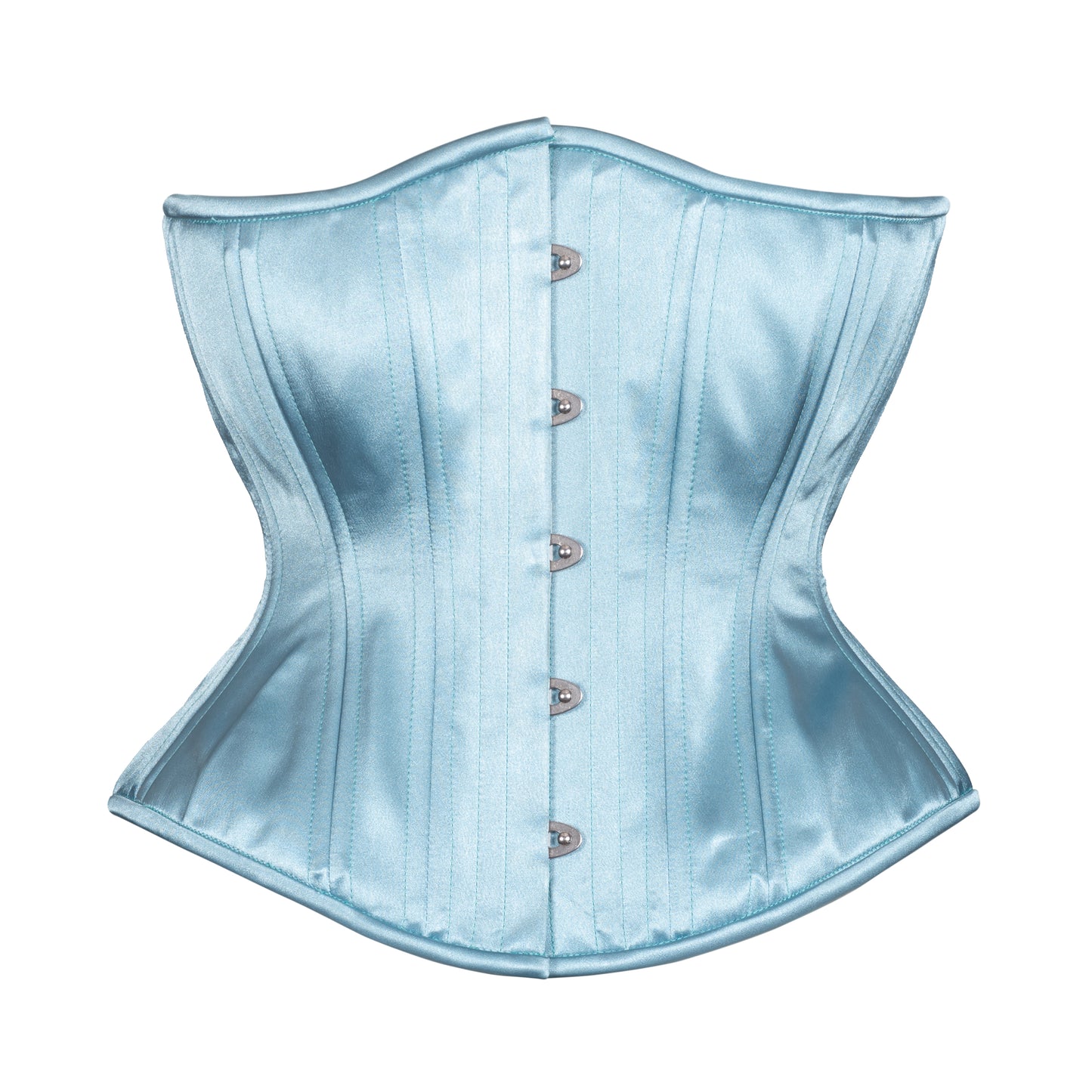 Steely Blue Satin Corset, Hourglass Silhouette, Regular