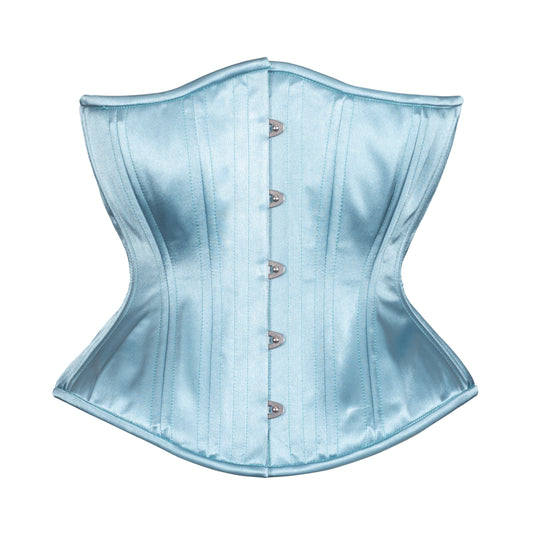 Steely Blue Satin Corset, Hourglass Silhouette, Regular