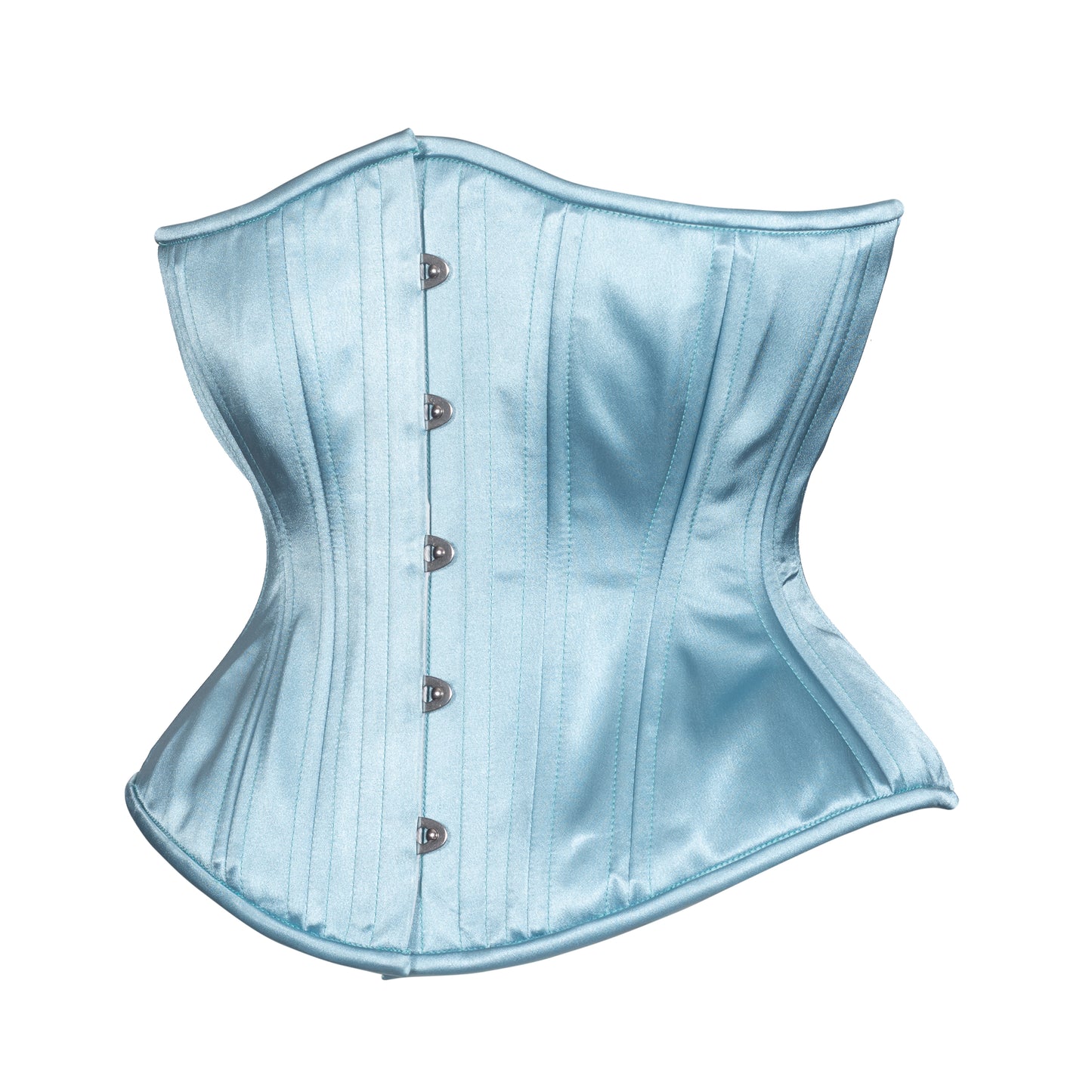 Steely Blue Satin Corset, Hourglass Silhouette, Regular