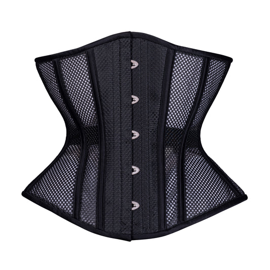 Black Open Mesh Corset, Hourglass Silhouette, Regular