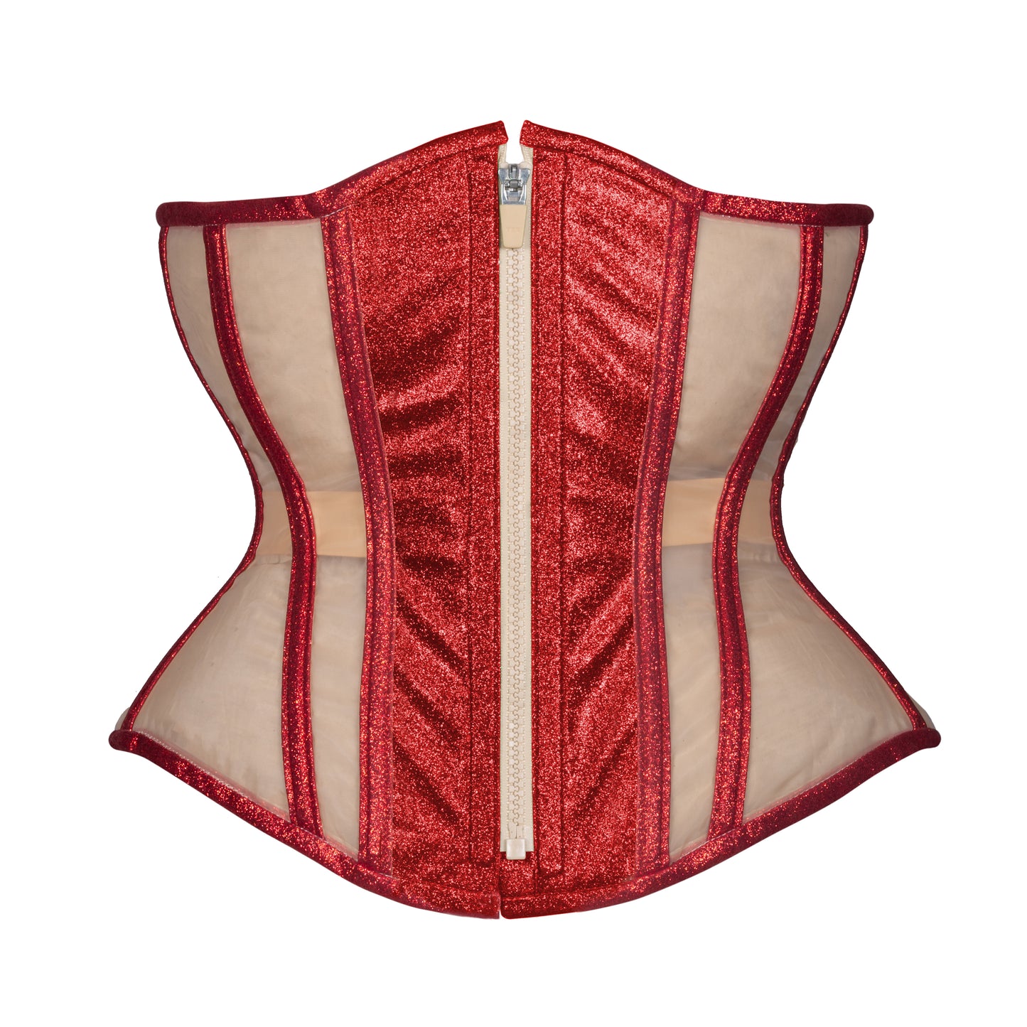 Ruby Glitter Mesh Corset, Hourglass Silhouette, Regular