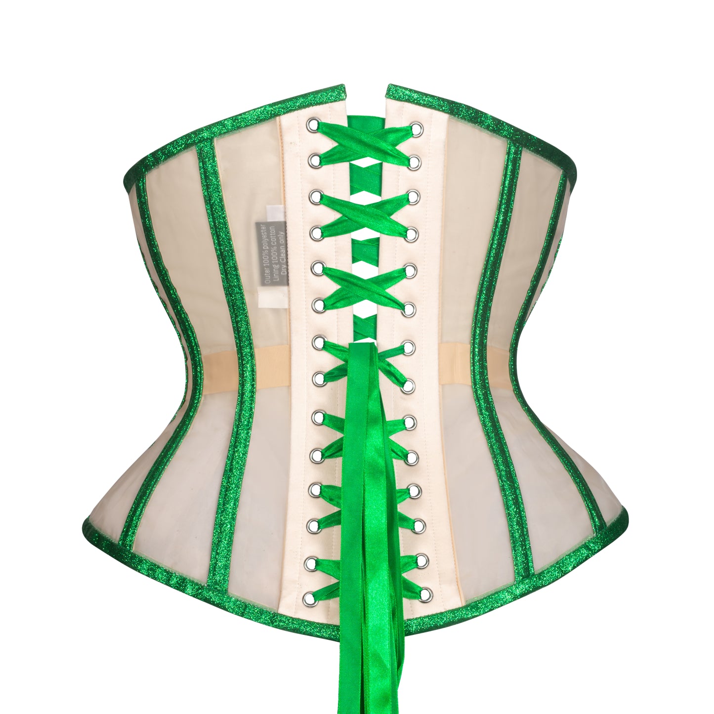 Emerald Glitter Mesh Corset, Hourglass Silhouette, Regular