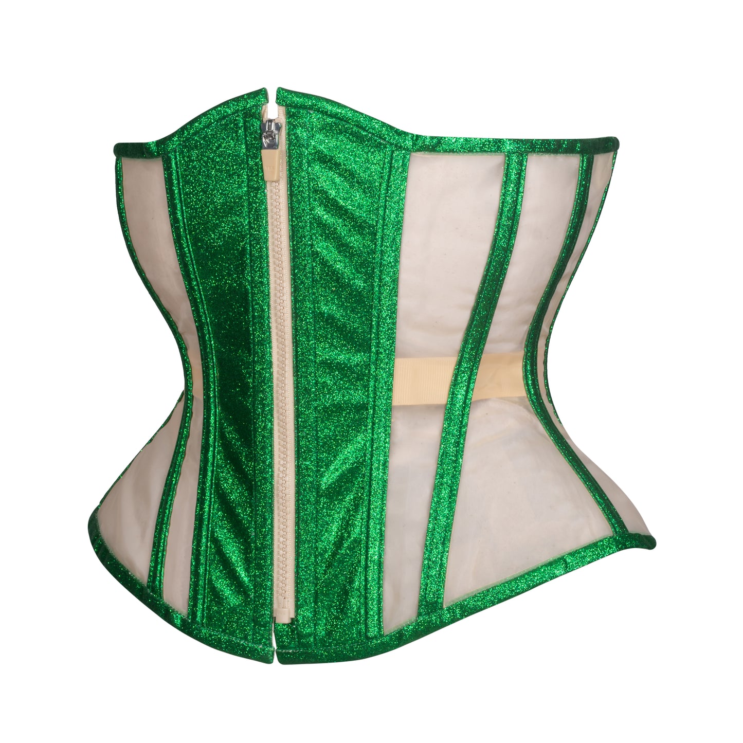 Emerald Glitter Mesh Corset, Hourglass Silhouette, Regular