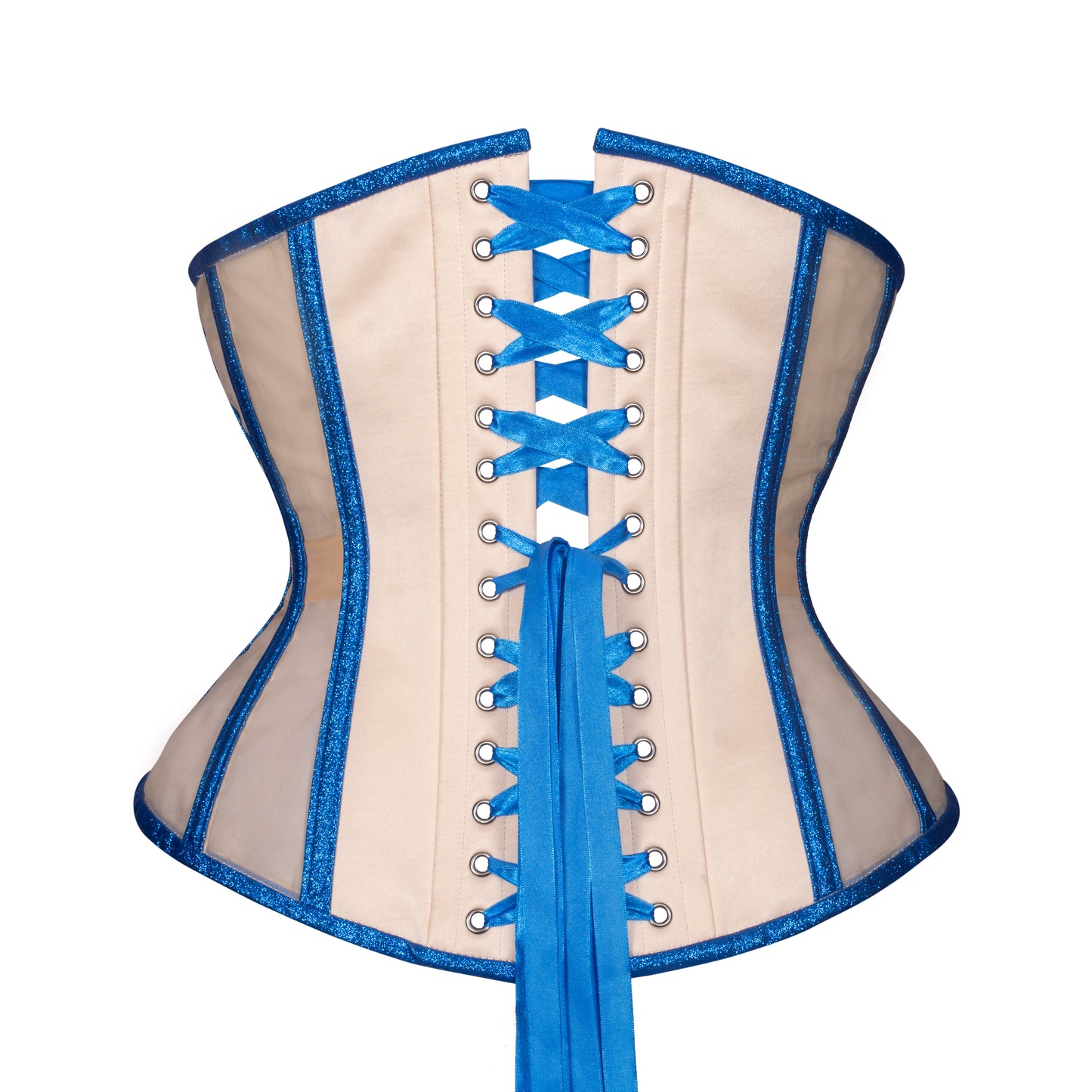 Sapphire Glitter Mesh Corset, Hourglass Silhouette, Regular