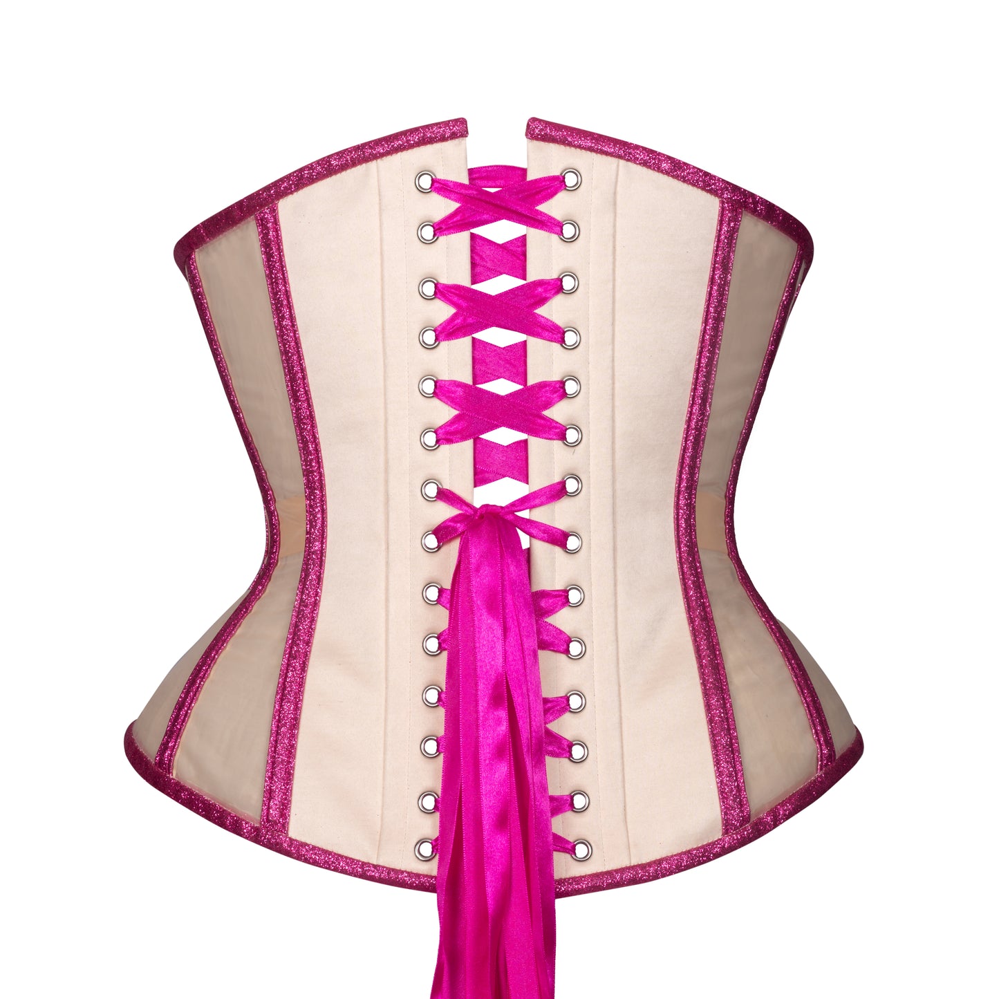 Pink Tourmaline Glitter Mesh Corset, Hourglass Silhouette, Regular