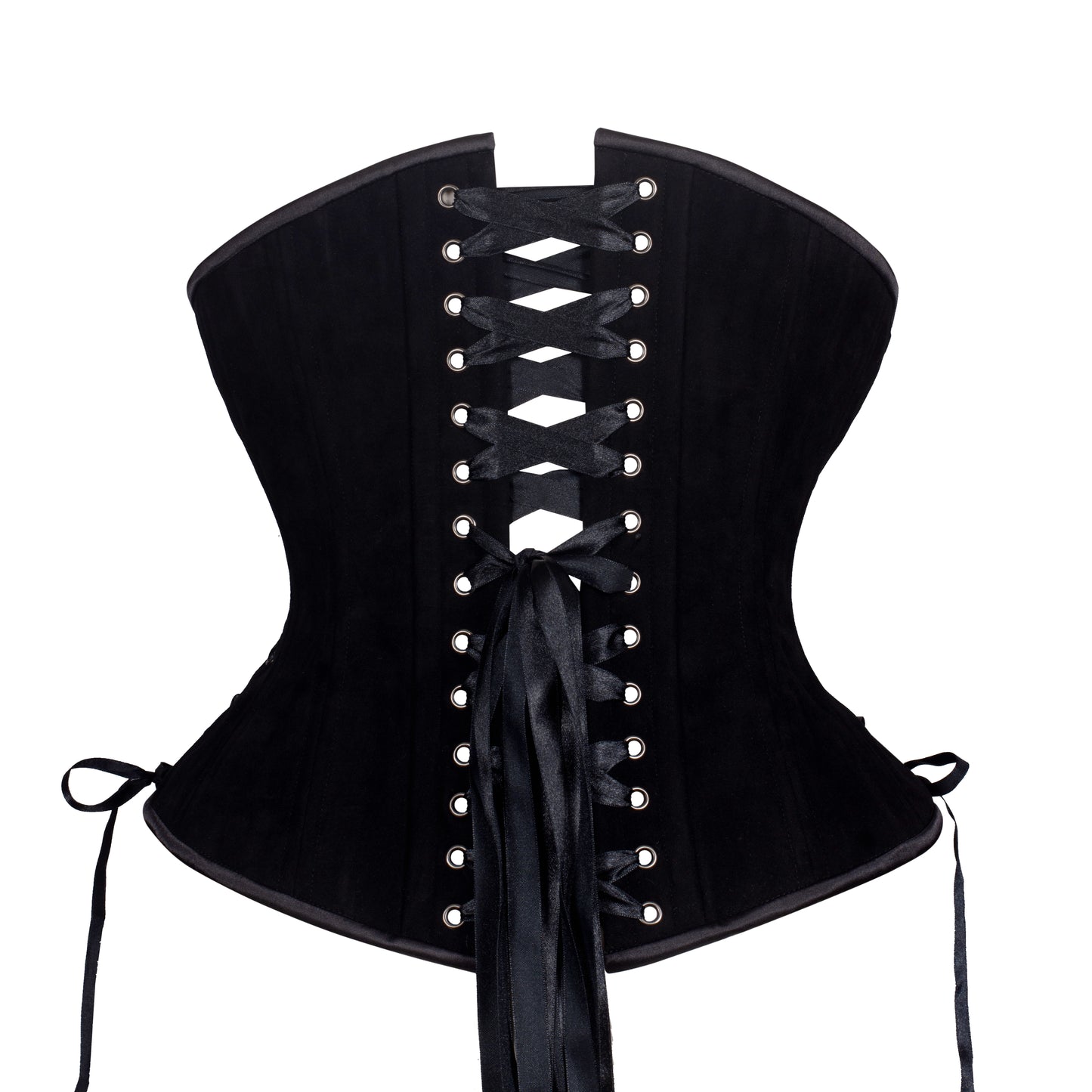 Black Velvet Corset, Hourglass Silhouette, Regular W/Hip Ties