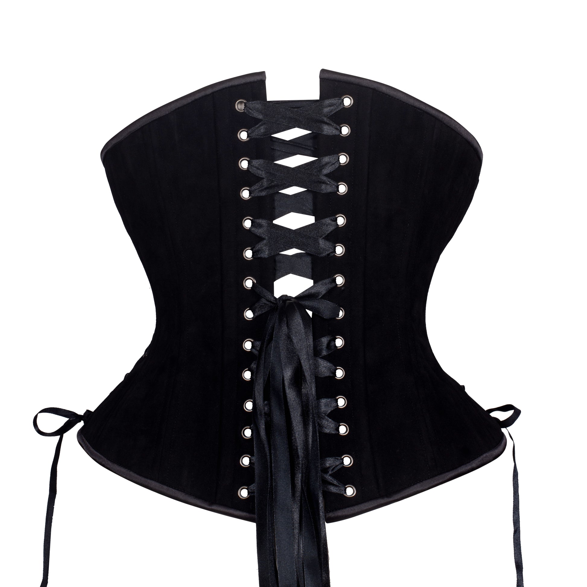 Black Velvet Corset, Hourglass Silhouette, Regular W/Hip Ties