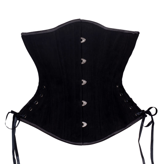 Black Velvet Corset, Hourglass Silhouette, Regular W/Hip Ties