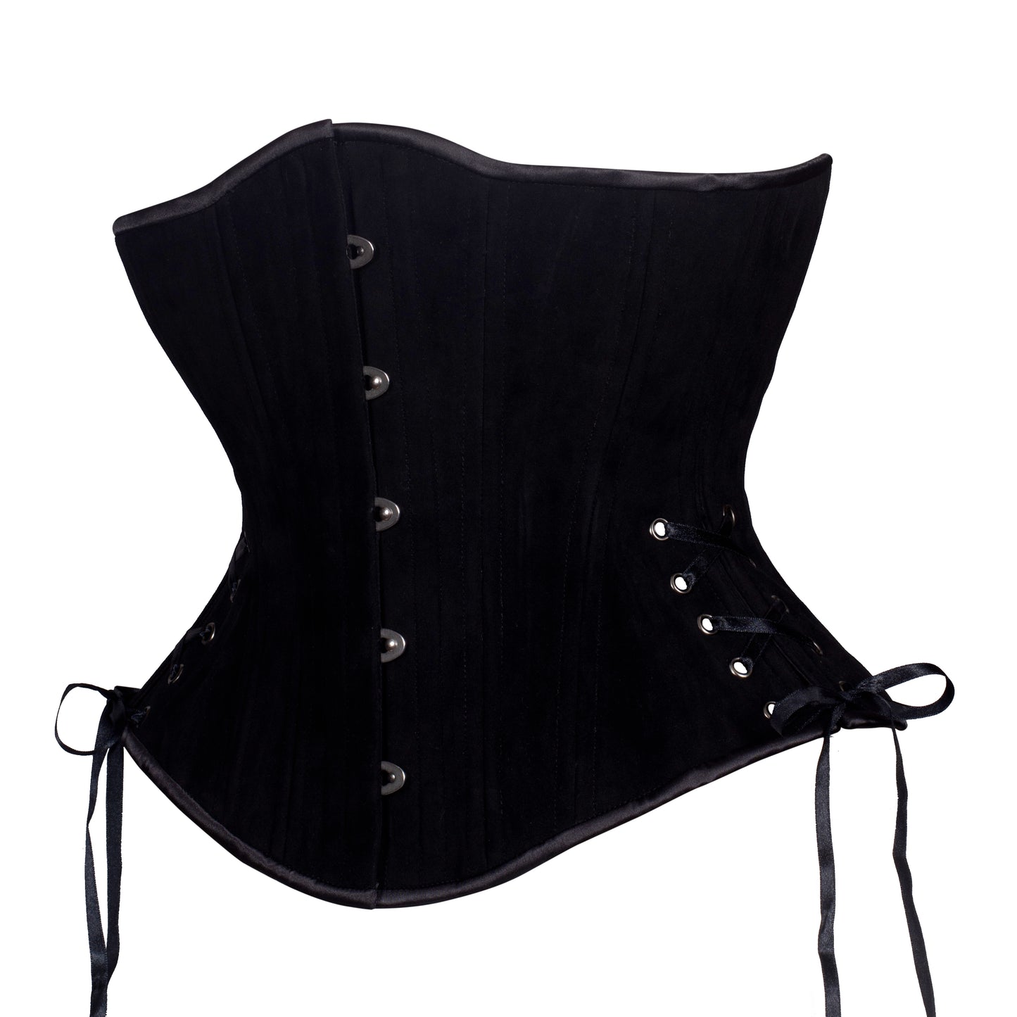 Black Velvet Corset, Hourglass Silhouette, Regular W/Hip Ties
