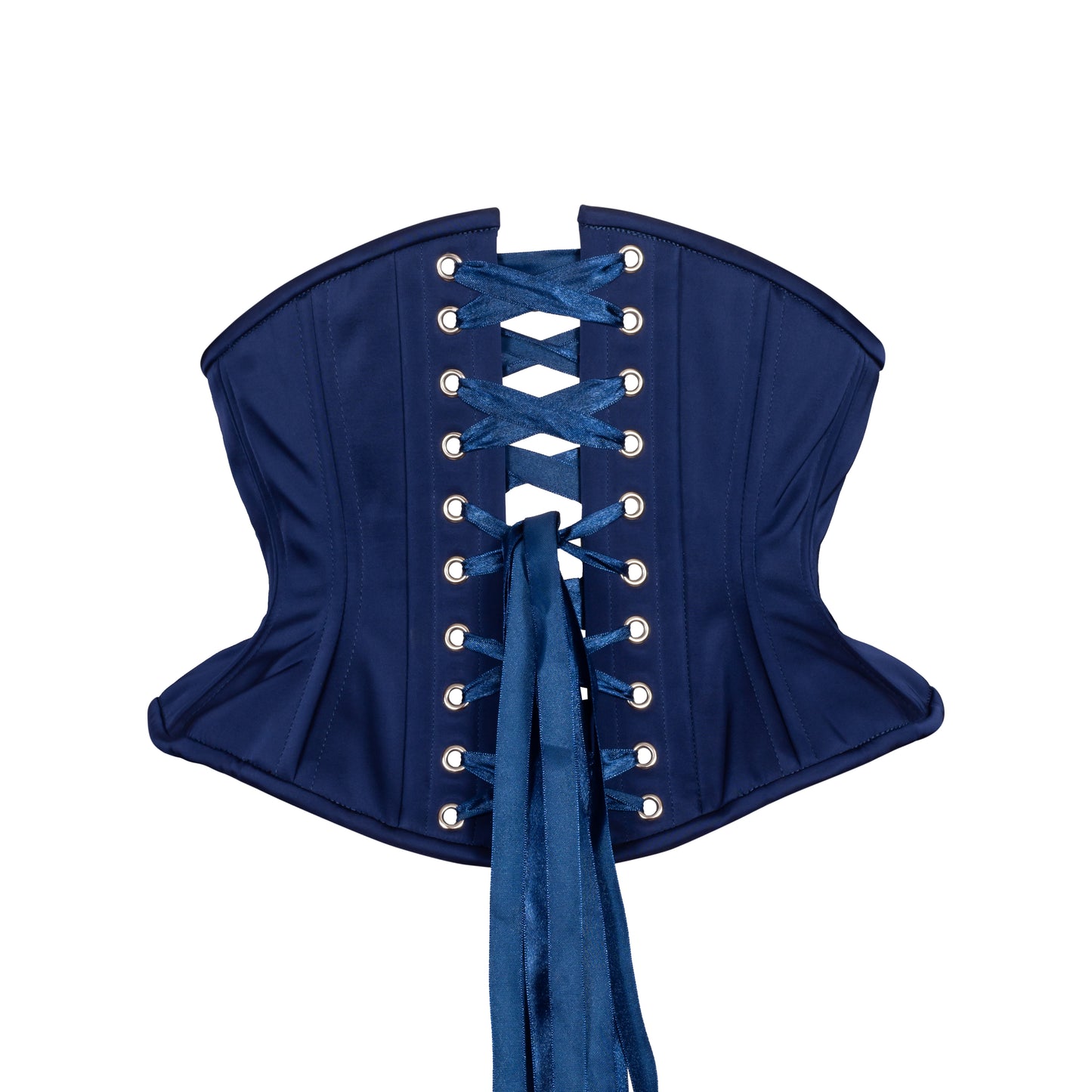 Hourglass Short Underbust Corset in Midnight Satin back view