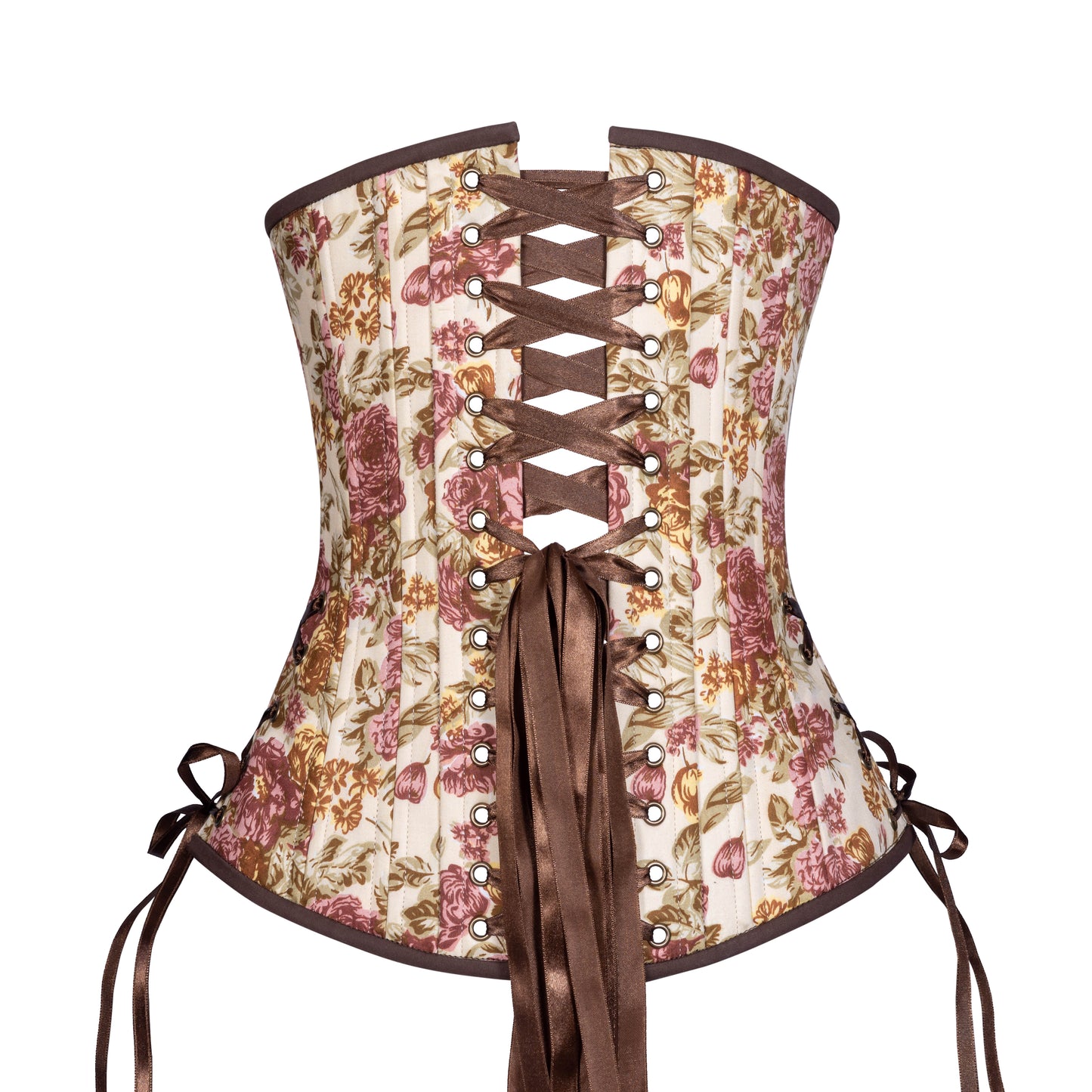 Vintage Peonies Corset, Slim Silhouette, Long