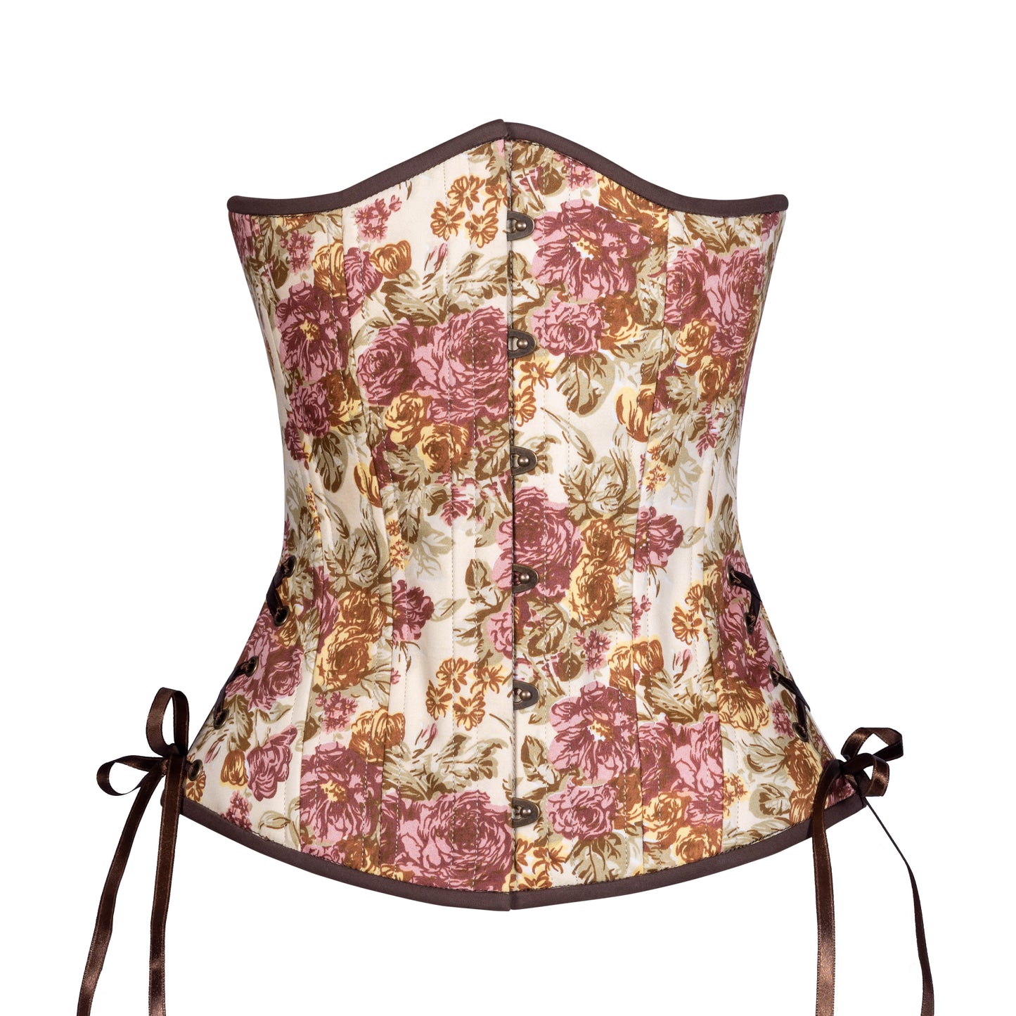 Vintage Peonies Corset, Slim Silhouette, Long