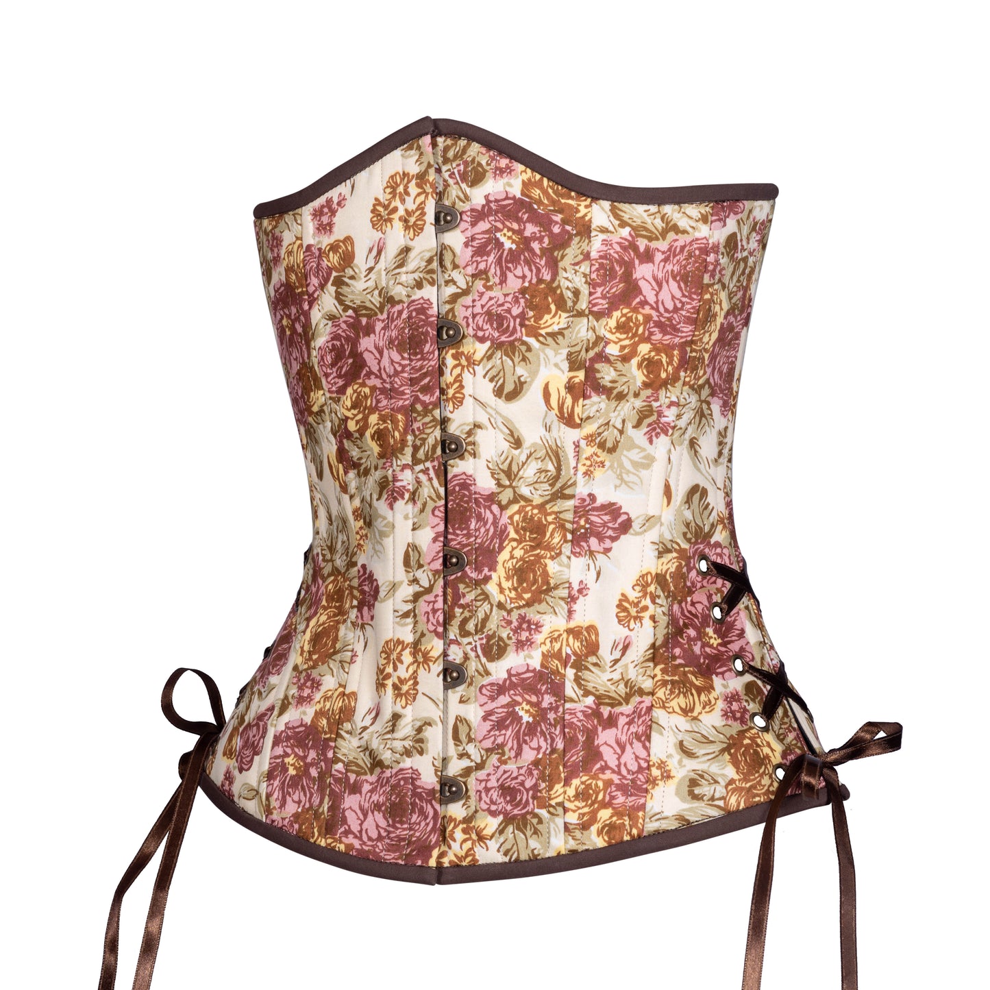 Vintage Peonies Corset, Slim Silhouette, Long