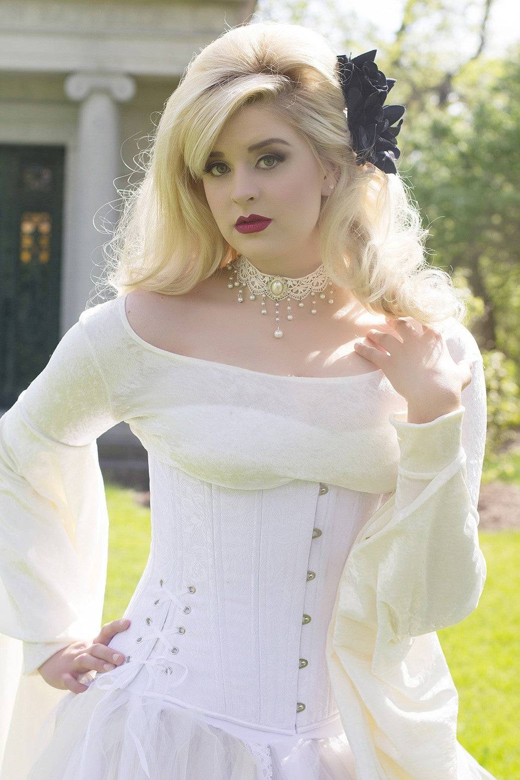 White Floral Brocade Corset