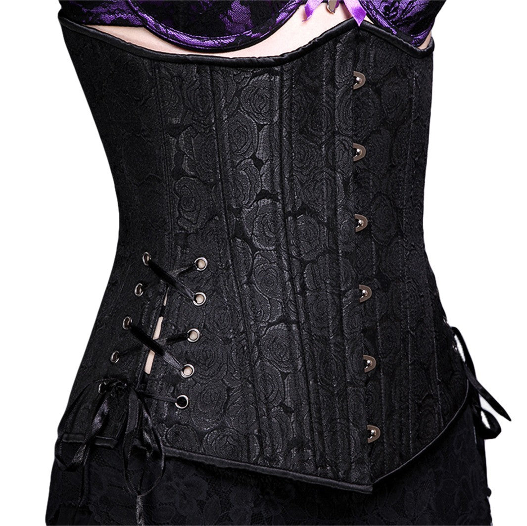 Black Floral Long Corset