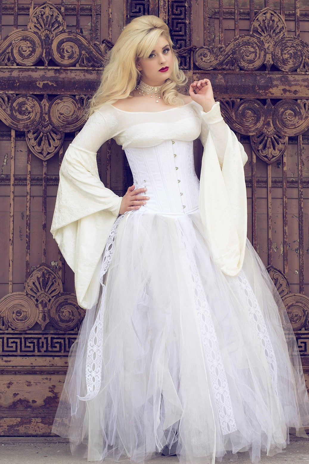White Floral Brocade Corset