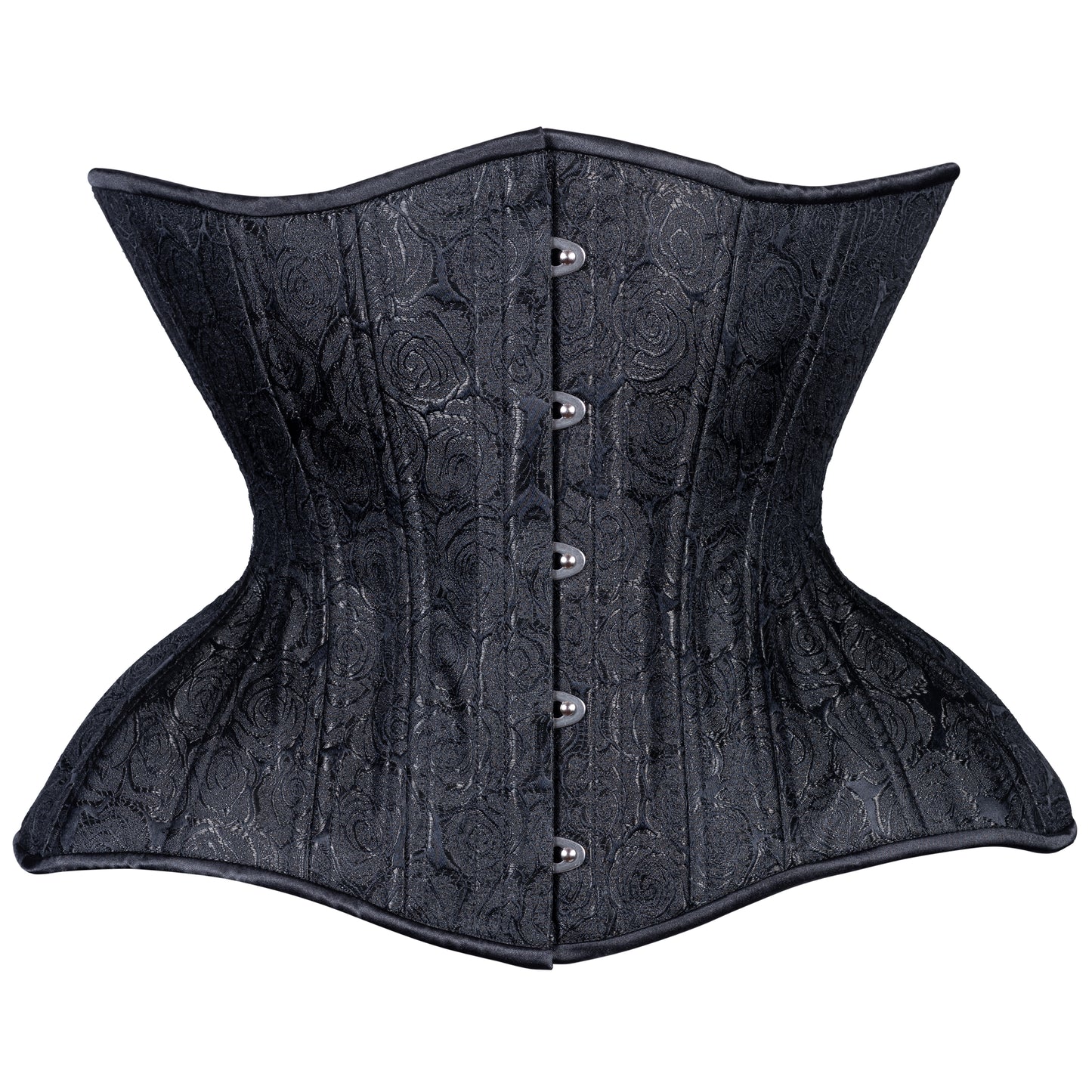 Black Floral Brocade Straight Corset, Gemini Silhouette, Regular